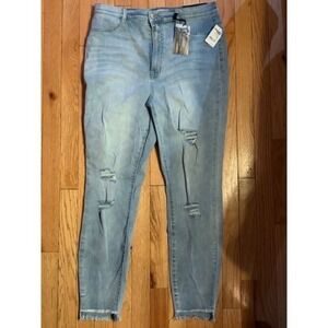 Refuge Hi-Rise Skinny‎ Jeans Light Wash Distressed Blue Size 14 T56-25